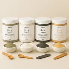 Kit Argila Facial Via Aroma 300g + Ramequim Porcelana + Espátula e Colher de Bambu | Detox para Pele
