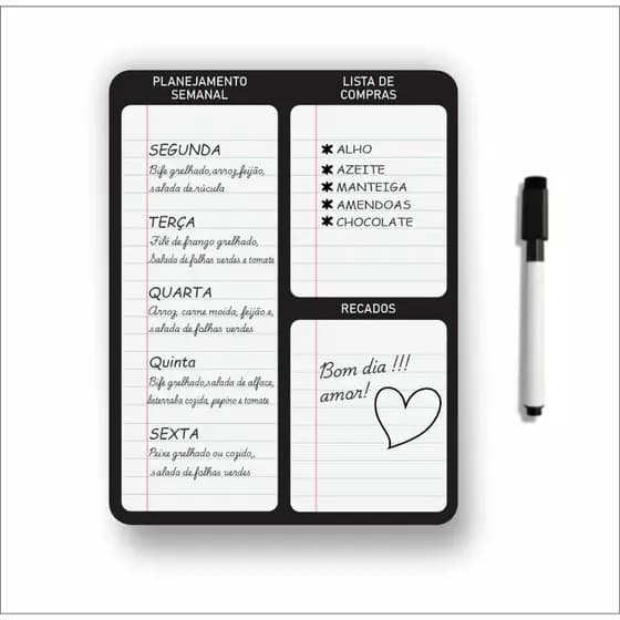 Lousa Planner Quadro Magnético Imã De Geladeira Com Caneta Apagador 19x25 Organização Lembrete Home Office