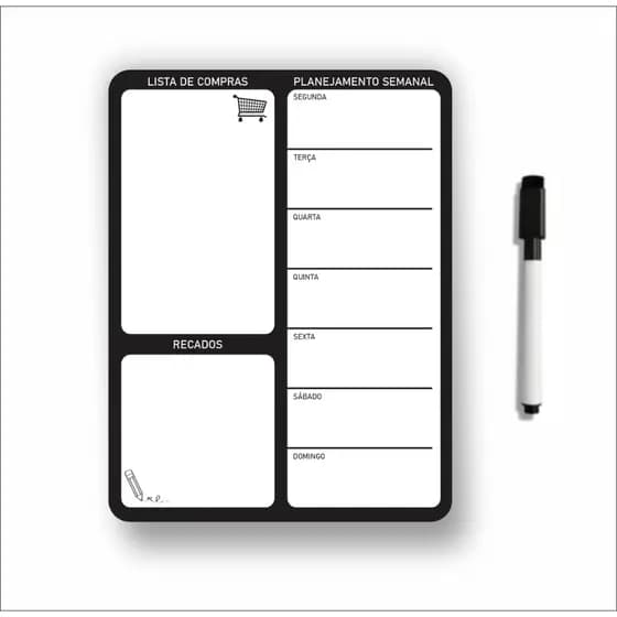 Lousa Planner Magnético Semanal Geladeira - Casa - Organizador Lembretes Recados Notas - 1 Caneta