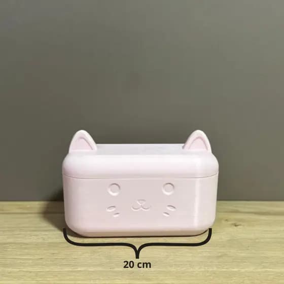 Porta Treco Gatinho Rosa 3D – Organizador com Tampa e Divisórias Caixa Decorativa 20x9cm