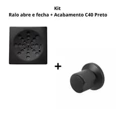 KIT Ralo abre e fecha 10x10 quadrado PRETO  + Acabamento C40 DECA Preto