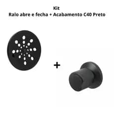 KIT Ralo abre e fecha 10x10 redondo PRETO  + Acabamento C40 DECA Preto