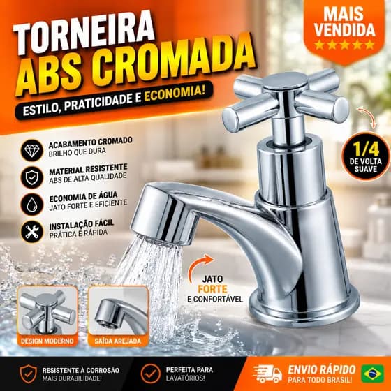 Torneira Banheiro Lavatório ABS Cromada 1/4 Volta
