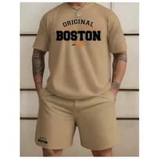 Kit Camiseta + Short Moletom Conjunto Boston Conjunto Camiseta Malha 100% algodão Linha Premium + Bermuda Moletom