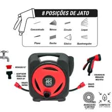 Mangueira Enrolador 12m Esguicho Ajustável Irrigação Portátil Jardim Limpeza