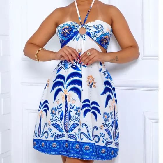 Vestido Curta Estampado com Argola para mulheres, estilo casual, tendência de verão 2026.