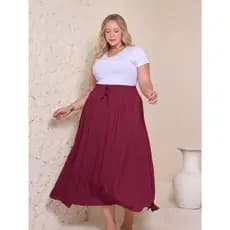 Saia Plus size Feminina Longa Com Bolsos e Fendas | Cintura Alta com Elástico | Tecido Leve Viscolinho Moda Elegante