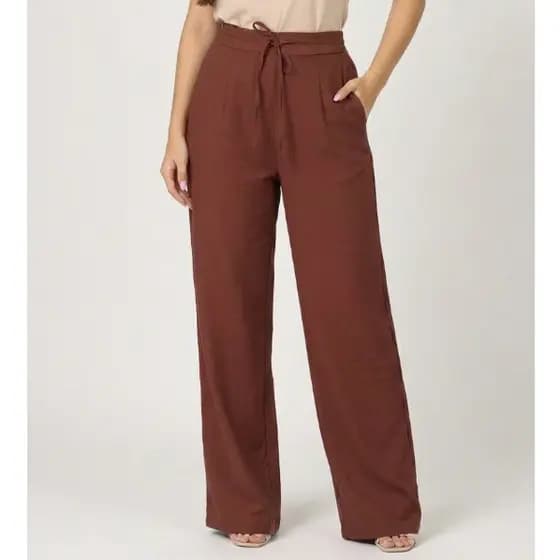 Calça Pantalona Feminina Cintura Alta Alfaiataria Com Bolso Tendência Verão 2026