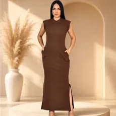 Vestido Longo Feminino Ribana Premium Algodão Com Bolso e Fenda Lateral Moda Pinterest Casual Chic Ideal pra Inverno
