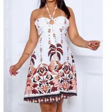 Vestido Feminino Estampado Curto Soltinho Amarração Costas Nua Verão