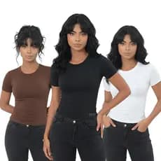 Baby Tee Feminina - Blusa Slim Fit Manga Curta Blusa de Compressão Várias Cores