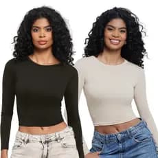 KIT 2: Blusa Feminina de Manga Longa - Meia Estação de Compressão Colada