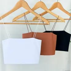 Kit 3 Cropped Feminino Top Faixa Alças Elásticos Finas Forro Duplo Suplex