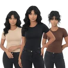 KIT 3: Baby Tee Feminina - Blusa Slim Fit Manga Curta - Blusa de Compressão