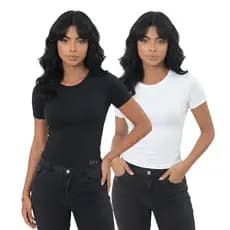 KIT 2: Baby Tee Feminina - Blusa Slim Fit Manga Curta