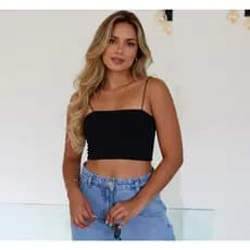 Cropped Tiras Feminino Suplex Alcinha De Elástico Liso Básico
