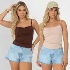 Kit 2 Cropped Feminino Regata Alcinha Básico Verão Suplex