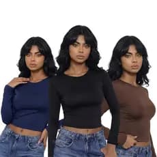 KIT 3 Blusa Feminina de Manga Longa - Meia Estação de Compressão Colada  Simples Casual Festa elegante