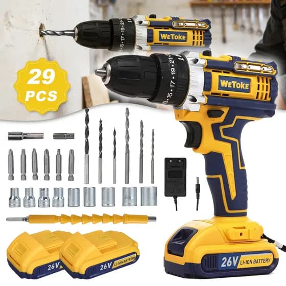 【110V/220V】Parafusadeira e Furadeira de 2 Baterias 26v Com Maleta