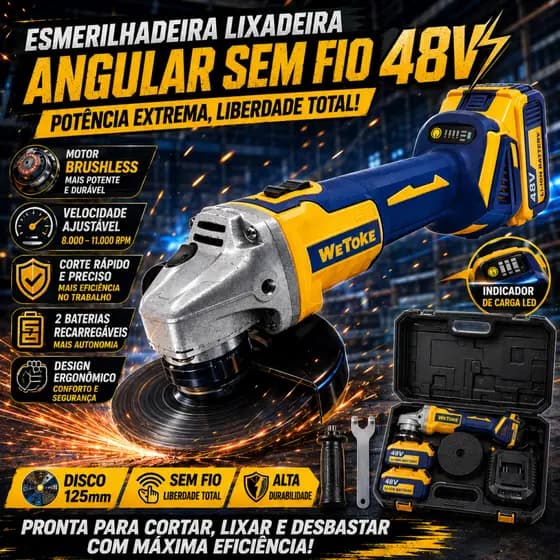 Esmerilhadeira Lixadeira Angular 48v Brushless 2 Baterias