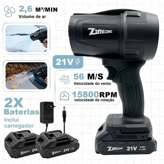 Soprador Brush 21V com 2 Baterias 1300mAh Alta Velocidade 15800rpm Jardim
