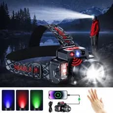 Lanterna de Cabeça LED 1000 Lumens Sensor Zoom Recarregável USB Power Bank IPX4