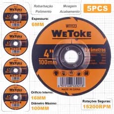 5 PCS Disco Desbaste 4" 100mm p/ Esmerilhadeira Disco Desbaste Metal Ferro Concreto