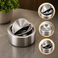 Cinzeiro de Mesa Aço Inox com Tampa Anti Cheiro Anti Vento Sem Fumaça