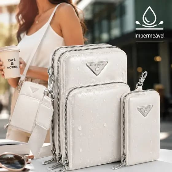 Bolsa Feminina Transversal Porta Celular Carteira Espaçosa Impermeável Texturizada