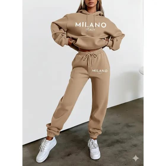 Conjunto Moletom Feminino Jogger E Hoodie Milano - Estilo Gringo Streetwear Blogueira Luxo