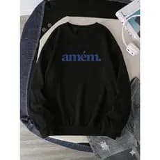 Moletom Unissex Amém Casual Confortável Blusa de Frio Sem Capuz Algodão - Preto, Bege, Rosa