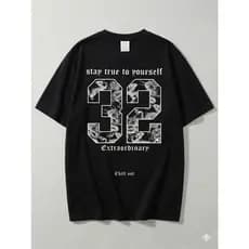 Camiseta Masculina Preta/Branca Estampa 32 Extraordinary | Camisa Casual Moda Urbana Estilosa