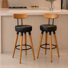 Kit Banquetas Alta Encosto Ergonômico Cozinha Pés Madeira Gourmet Balcão Bancada Ilha Resistente
