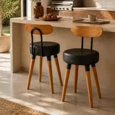 Kit Cadeira Baixa Estofada Encosto Ergonomico Madeira Cozinha Jantar Ilha Bancada Area Gourmet Preto