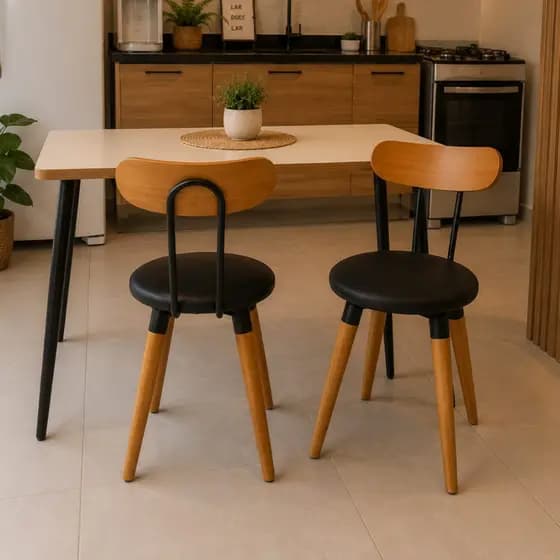 Kit Cadeiras Jantar Madeira Estofada Pés Palito Encosto Ergonomico Cozinha Resisente Conforto Area