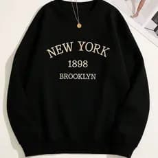 Moletom feminino Gola Redonda new york 1898 dourado Tumblr Blusa de frio Casaco