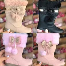 Bota Coturno Infantil Menina Botinha Feminina Lacinho com pelinho