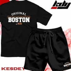 KIT Camiseta Streetwear Masculina Feminina 100% Algodão e Bermuda Mauricinho Estampa ORIGINAL BOSTON