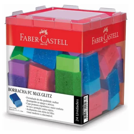 Borracha Colorida, Faber-Castell, 7024GLIN, Multicor, pacote de 18