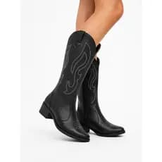 Bota Feminina Cano Longo Alto Texana Country Boiadeira Confortável Tendência Moda Bordado Western