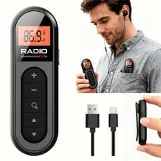 Mini Rádio FM Portátil 76-108 MHz Recarregável com Clipe Lavalier e Fone