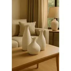 Kit Vaso Decorativo Porto Off White Fosco Cerâmica Alta Qualidade 3 Peças