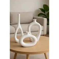 Trio Vaso Branco Decorativo Para Centro De Mesa Sala Casa Home Decoração Cerâmica