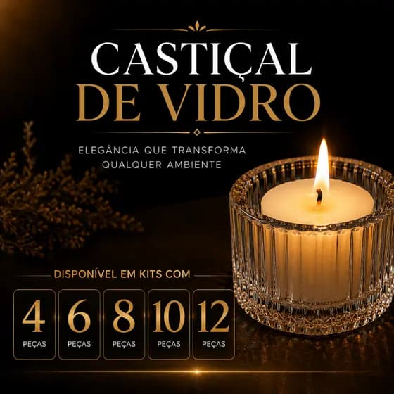 Kit 4/6/8/10/12 Castiçal de Vidro Premium Canelado Porta Velas Redondo Elegante Decoração Mesa Posta Romântica De Luxo
