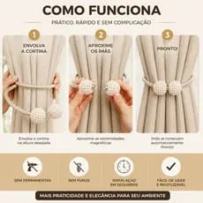 Kit 2 Abraçadeira Magnética para Cortina Premium Moderna Enfeite Pérola Com Imã