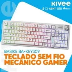 Kivee X Basike Teclado Mecânico Gamer KEY309 Triplo Modo RGB Bluetooth 2.4G Fio Bateria 4000mAh Longa Duração 96 Teclas