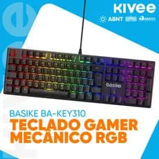 Kivee X Basike Teclado Gamer Semi Mecânico ABNT2 RGB Retroiluminado Anti-Ghosting Multimídia USB PC KEY310