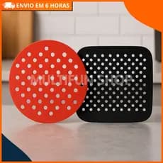 Kit Tapete de Silicone Airfryer Redondo e Quadrado Reutilizável Antiaderente 2 Unidades