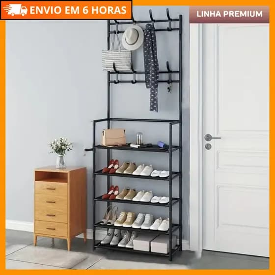 Arara de Roupas com Cabideiro e Prateleiras - Organizador Multifuncional para Roupas e Acessorios