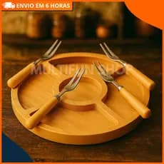 Gamela Petisqueira Com 5 Divisões + 4 Garfos de Ferro Aperitivos Churrasco Frios Decorativo
